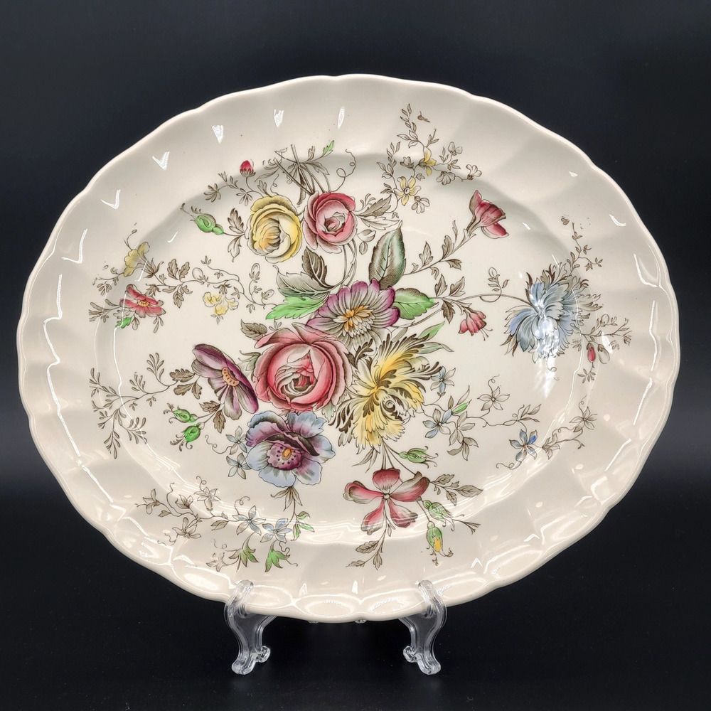 VTG Johnson Bros Sheraton Ironstone Oval Platter Plate 15" Hand Painted England